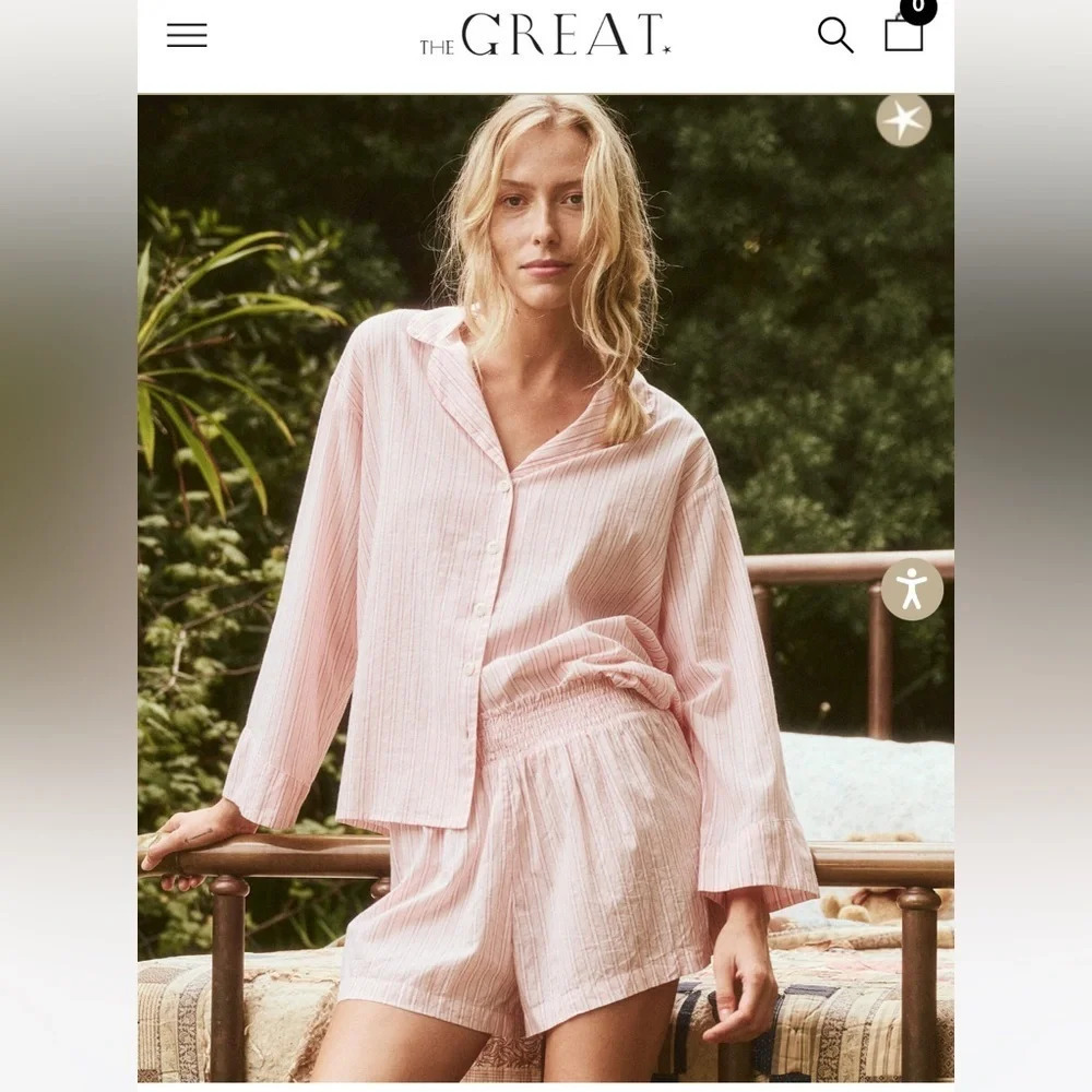 The Great. The Panama Shirt &  Smocked Shirts in pink Slumber Stripe